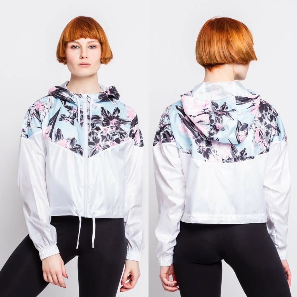 Nike Sportswear Windrunner Cropped Jacket Floral White Size XS NEW